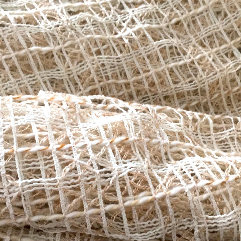 Vintage RARE 70s Open Weave Fishnet Curtain Fabric – Retro Boho Mesh 160” x 42”